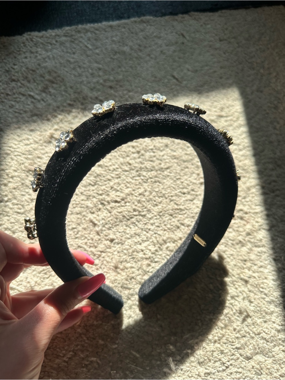 Bejeweled black velvet headband , one size